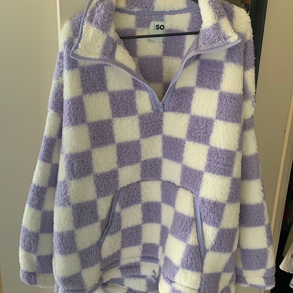 Purple check cozy 1/4 zip pullover 💜